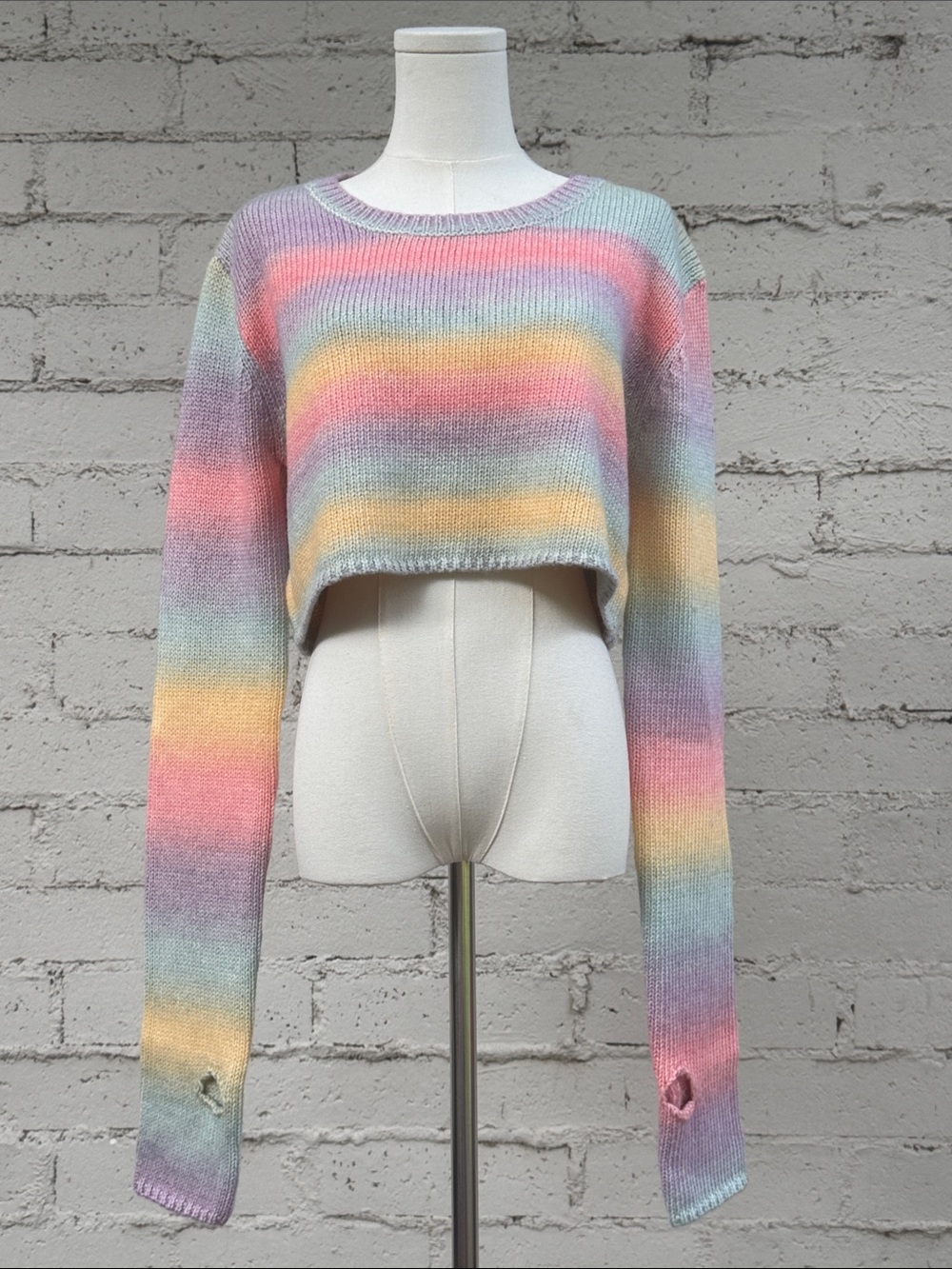 Dolls Kill Sugar Thrillz Rainbow Sadie Hawkins Striped Sweater Size M